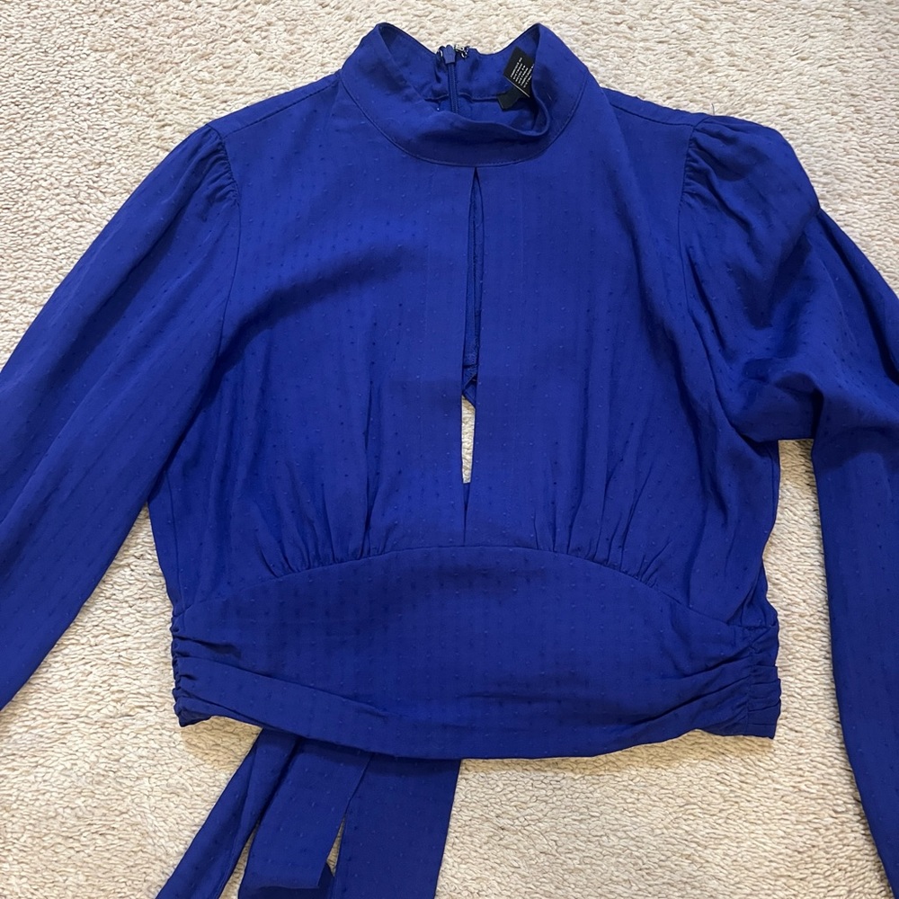 Indigo Crop Top - Night Out - Tie Back Zipup, Chest Slit
